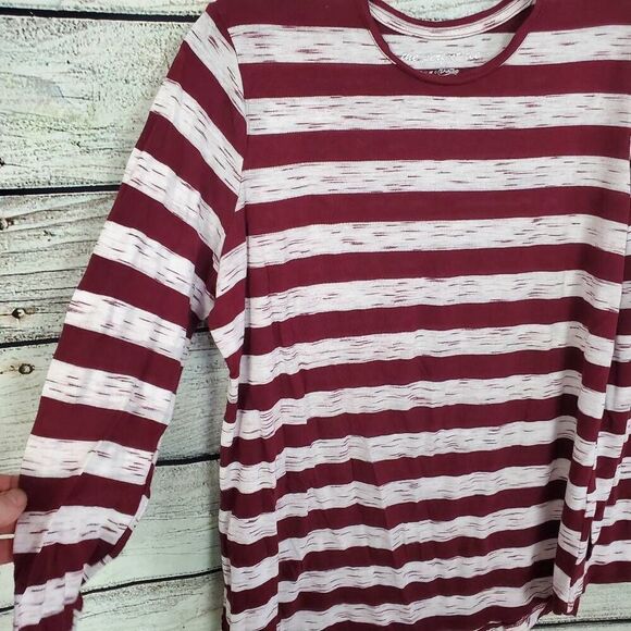Como Vintage Perfect Tee Size 1x Plus Burgundy/White Stripe LS Shirt - Picture 2 of 9